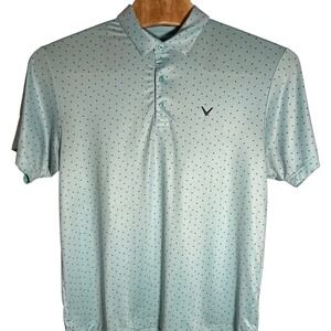 Callaway Golf Polo Men Large Light Blue Chevron All Over Print Short Sleeve